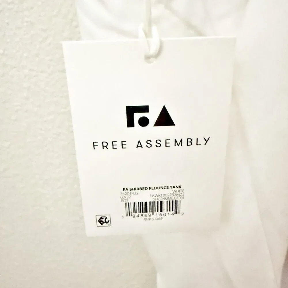 FREE ASSEMBLY | NWT Free Ruffle Shirred Flounce Tank White Cross Back | Large - Picture 6 of 8